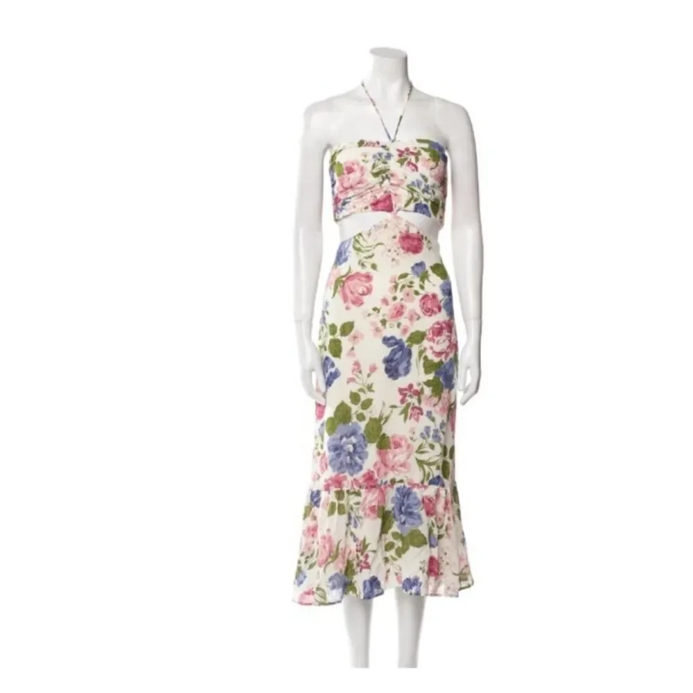 Reformation Riya Cutout Floral Print Midi Dress Sz 0